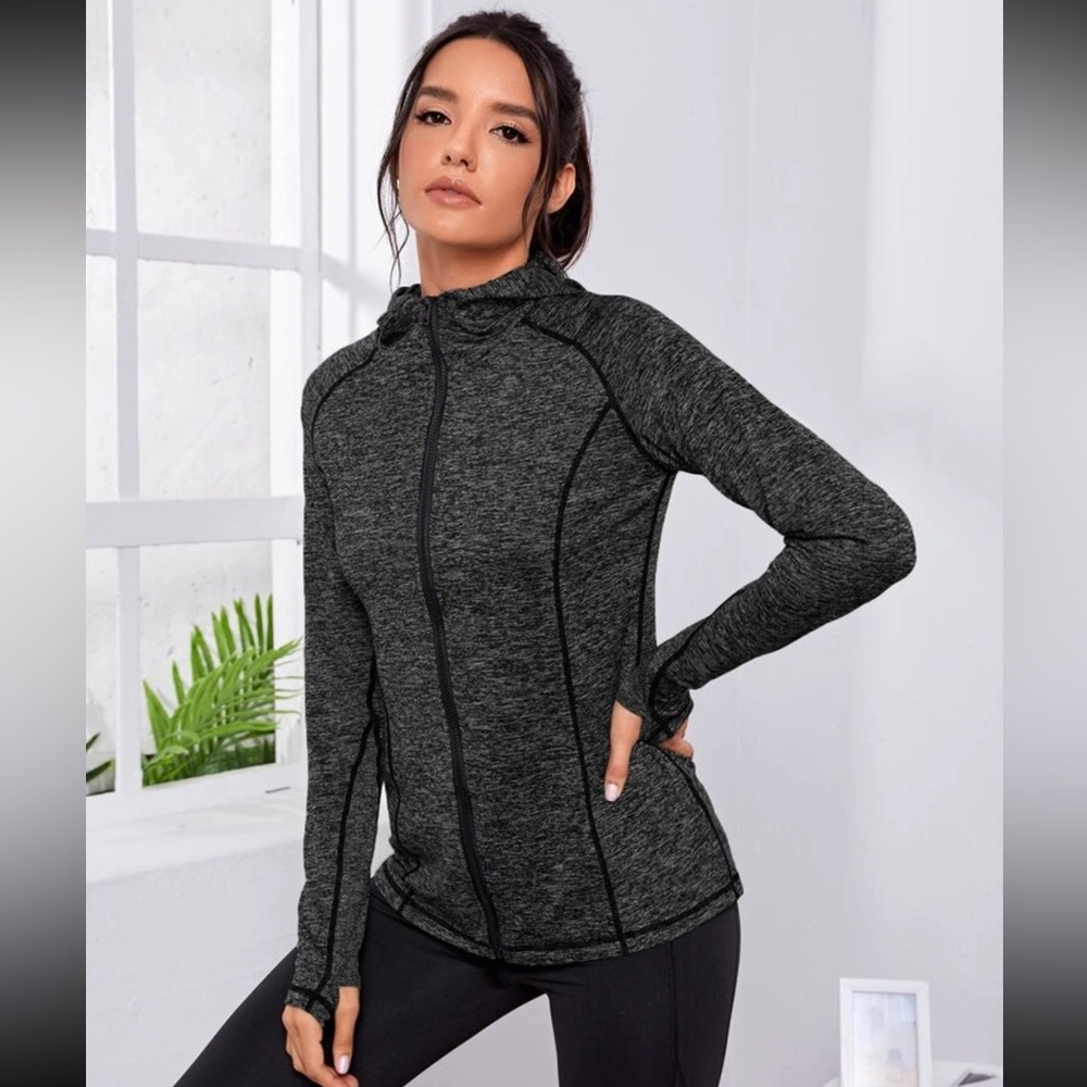 SHEIN Sport Studio Space Dye Thumb Holes Hooded Sports Gym Jacket